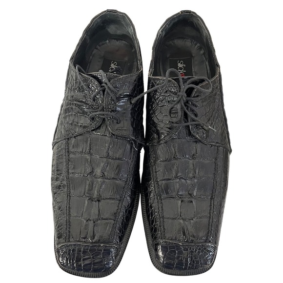 Slick Exotics Black Hornback alligator Leather Oxford Shoes Men's‎ Size 14